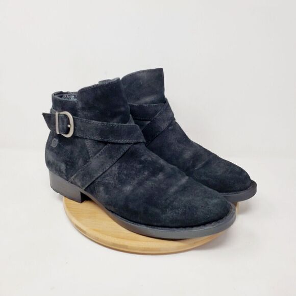 Born Ankle Boots Womens 9 Trinculo Black Suede Comfort Buckle Strap Moto Bootie - Picture 5 of 12